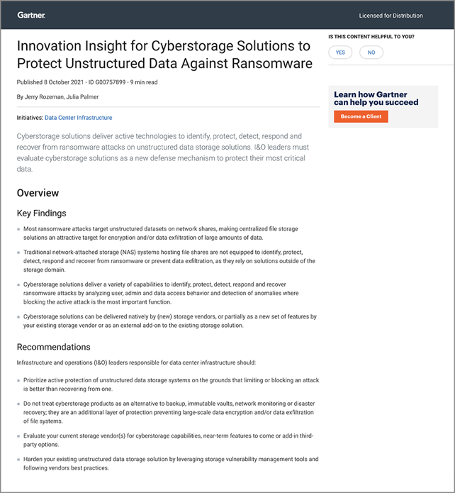 Get the Latest Gartner Cyberstorage Data Protection Report